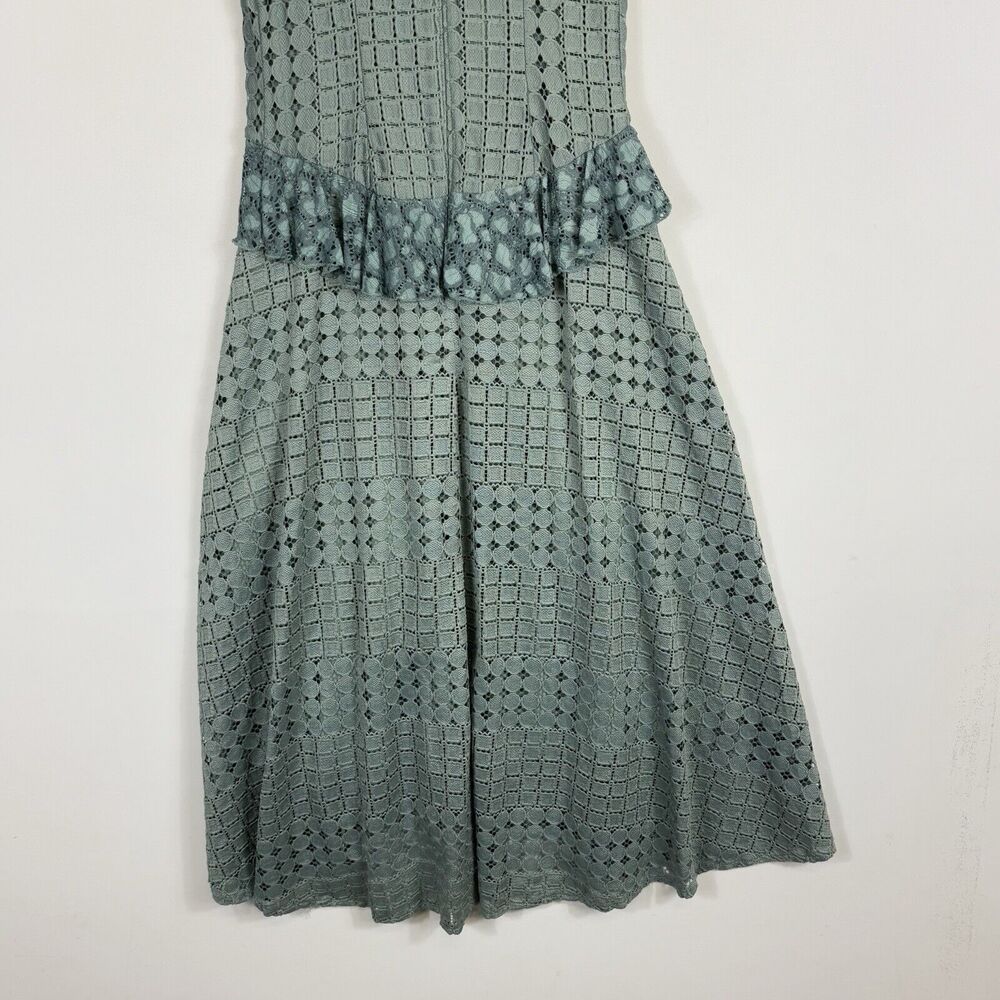 Anthropologie Lace Ruffle‎ Midi Dress Women Size 4 Sage Green Boho Cottagecore - Picture 6 of 9